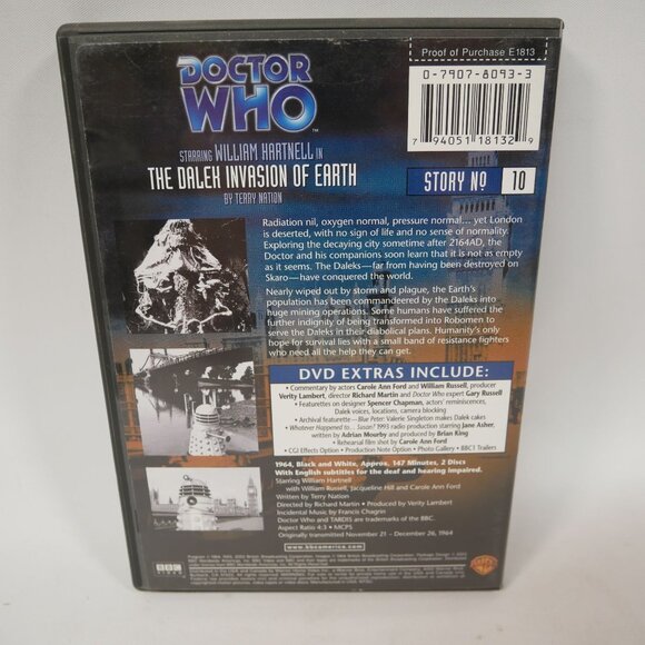 Doctor Who The Dalek Invasion Of Earth BBC 2-Disc DVD William Hartnell TESTED - Picture 2 of 2
